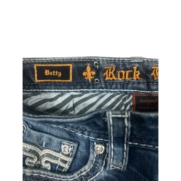 Rock Revival Jeans "Betty" Sequins Leather Inserts Easy Shorts 27